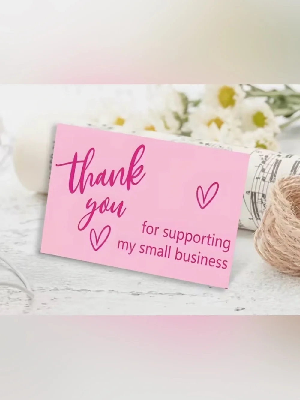 50pcs Pink Script Thank You Cards, Small Business Appreciation Cards